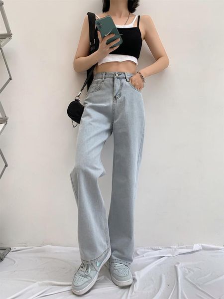 women's jeans the reality pats small summer handsome sense wide leg woman high waist shows thin trousers loose style straight tube, Blue
women's jeans the reality pats small summer handsome sense wide leg woman high waist shows thin trousers loose style straight tube, Blue