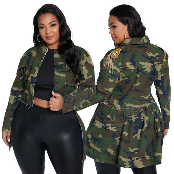 women's jackets womens autumn spring casual long sleeve coats camo printing high low hem outwears with pockets metal tassel decor chic, Black;brown
women's jackets womens autumn spring casual long sleeve coats camo printing high low hem outwears with pockets metal tassel decor chic, Black;brown