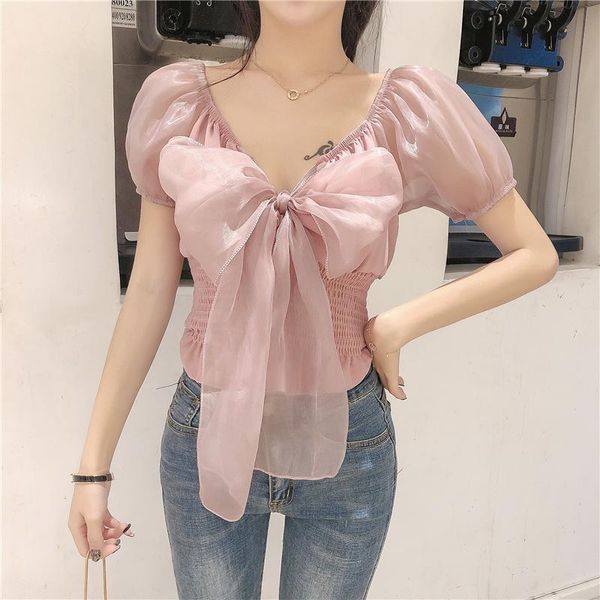 women's blouses & shirts chiffon blouse women elegant sweet short crop casual puff sleeve bow korean style kawaii summer clothes 2021, White
women's blouses & shirts chiffon blouse women elegant sweet short crop casual puff sleeve bow korean style kawaii summer clothes 2021, White
