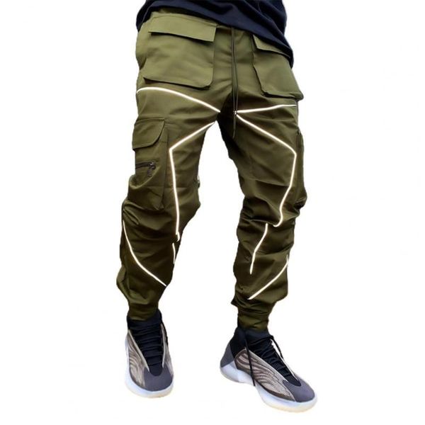 men zipper reflective strip multi-pocket harem pants hip hop cargo trousers men's, Black
men zipper reflective strip multi-pocket harem pants hip hop cargo trousers men's, Black