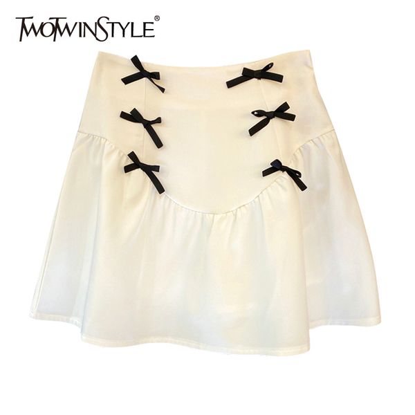 white patchwork bowknot skirt for women high waist a line mini skirts female fashion new clothing summer stylish 210428, Black
white patchwork bowknot skirt for women high waist a line mini skirts female fashion new clothing summer stylish 210428, Black