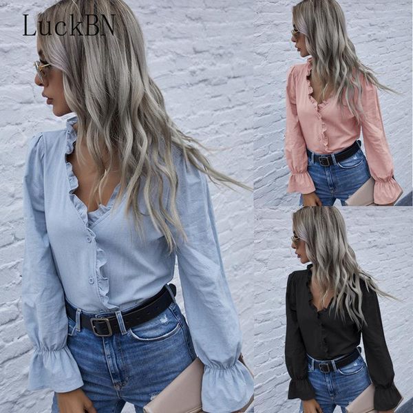 women's blouses & shirts blue ruffled button blouse women casual v-neck long-sleeved spring summer office shirt blusas mujer de moda 20, White
women's blouses & shirts blue ruffled button blouse women casual v-neck long-sleeved spring summer office shirt blusas mujer de moda 20, White