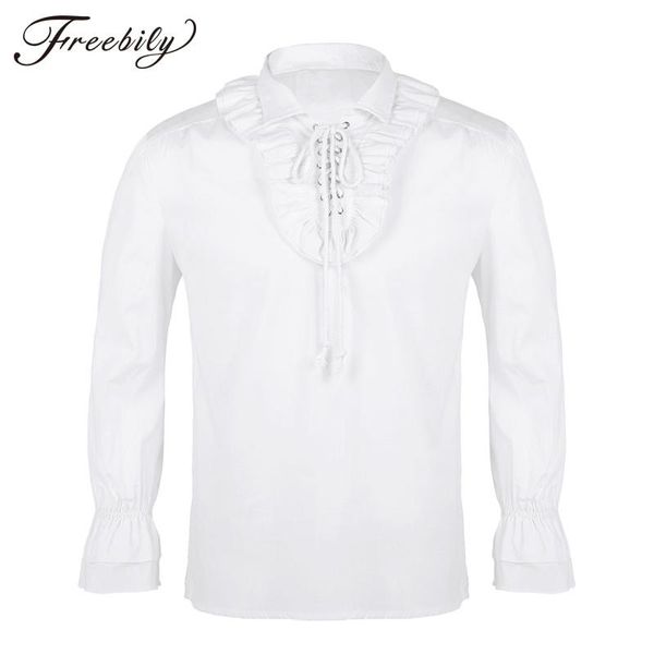 men turn-down collar long sleeve lace-up front ruffled tuxedo shirts gothic steampunk victorian pirate cosplay shirt men's dress, White;black
men turn-down collar long sleeve lace-up front ruffled tuxedo shirts gothic steampunk victorian pirate cosplay shirt men's dress, White;black