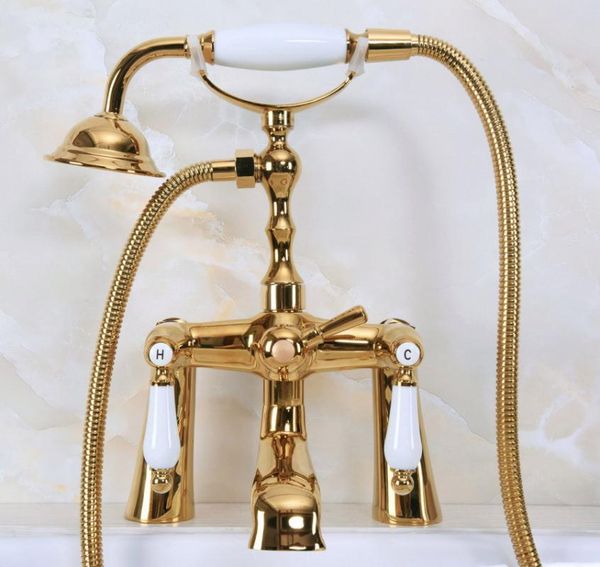 gold color brass deck mount bathroom tub faucet dual ceramic handles telephone style hand shower clawfoot filler ana140 sets
gold color brass deck mount bathroom tub faucet dual ceramic handles telephone style hand shower clawfoot filler ana140 sets