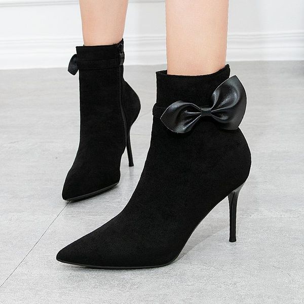 boots fashion the high heels short women flock zip pointed toe party thin butterfly-knot spring/autumn breathable, Black
boots fashion the high heels short women flock zip pointed toe party thin butterfly-knot spring/autumn breathable, Black