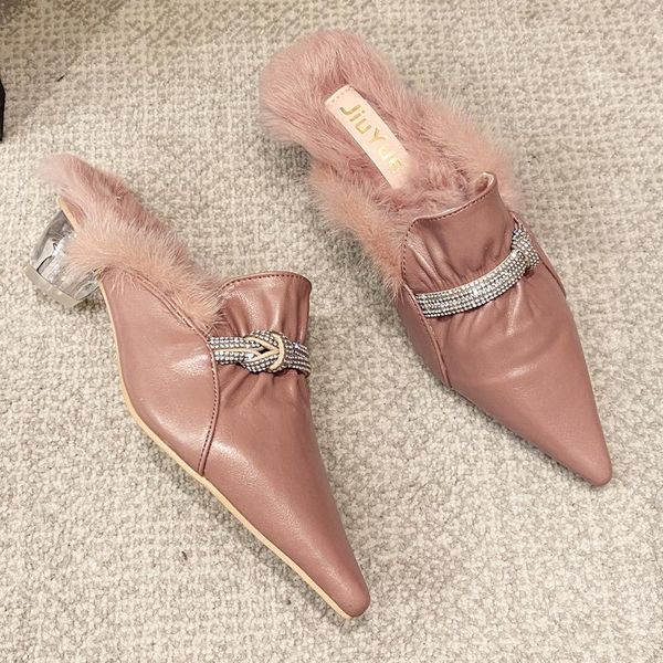 winter fashion crystal high heels pointed toe rhinestone hairy half slippers plus velvet warm single shoes women, Black
winter fashion crystal high heels pointed toe rhinestone hairy half slippers plus velvet warm single shoes women, Black