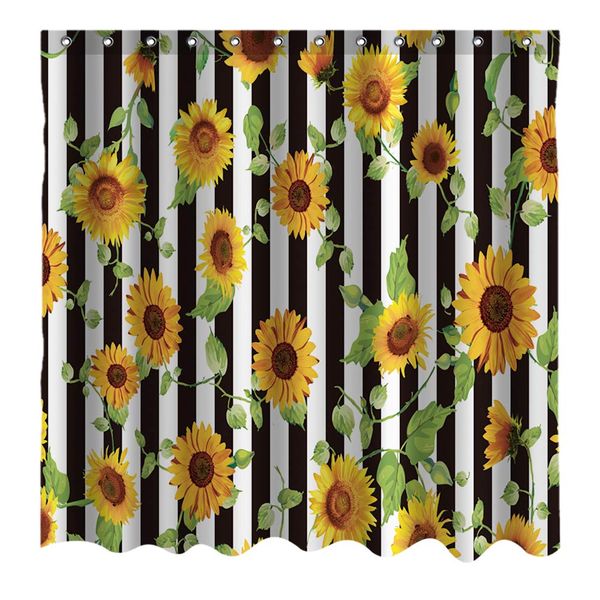 sunflower shower curtain decor,spring floral black and white stripes yellow flower green leaves nature fabric bathroom
sunflower shower curtain decor,spring floral black and white stripes yellow flower green leaves nature fabric bathroom