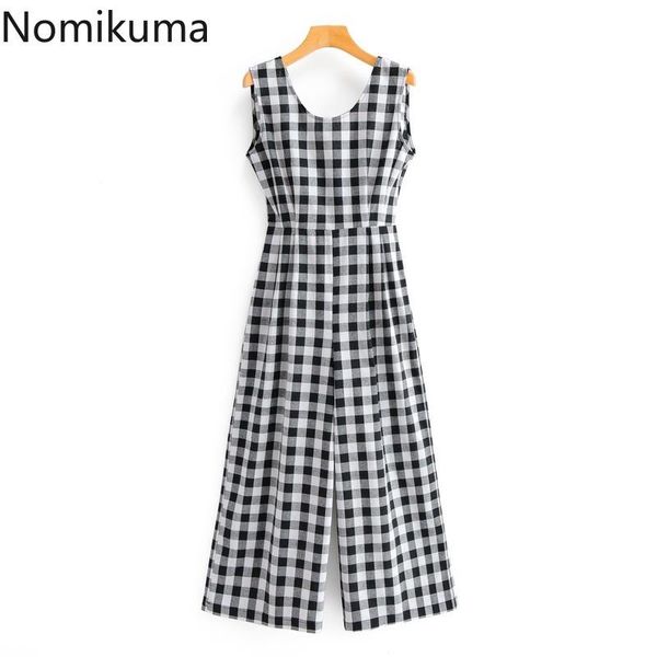 nomikuma backless lace up vintage plaid jumpsuit women contrast color sleeveless slim waist rompers casual fashion overall 3b751 women', Black;white
nomikuma backless lace up vintage plaid jumpsuit women contrast color sleeveless slim waist rompers casual fashion overall 3b751 women', Black;white