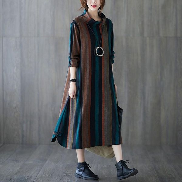 casual dresses plus size women long dress 2021 autumn winter vintage turtleneck striped loose female thick warm s2385, Black;gray
casual dresses plus size women long dress 2021 autumn winter vintage turtleneck striped loose female thick warm s2385, Black;gray