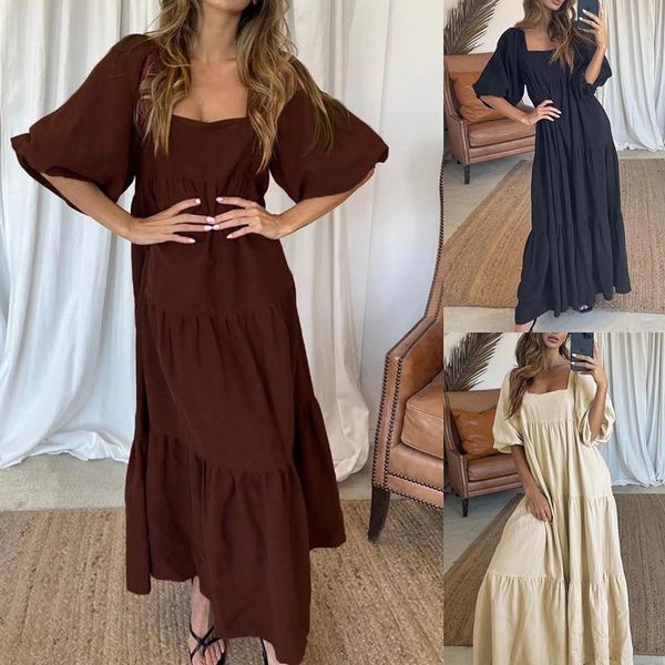 party dresses summer women's half sleeves square collar casual loose long dress ladies lantern pure color large size maxi jurk, White;black
party dresses summer women's half sleeves square collar casual loose long dress ladies lantern pure color large size maxi jurk, White;black