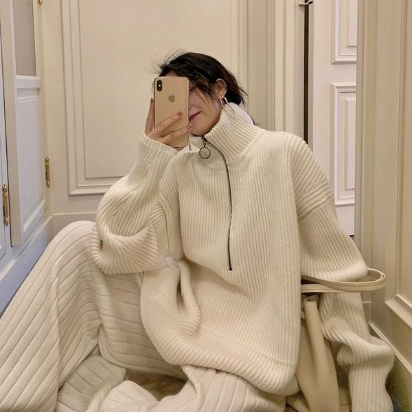 women's sweaters 2021 turtleneck zipper autumn winter women fashion loose korean outerwear grunge elegant female lethargic lady, White;black
women's sweaters 2021 turtleneck zipper autumn winter women fashion loose korean outerwear grunge elegant female lethargic lady, White;black