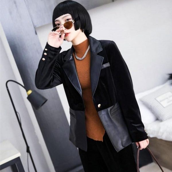 women's leather & faux style korean womens sheepskin spliced slim casual short jackets turn-down collar pockets single button genuine c, Black
women's leather & faux style korean womens sheepskin spliced slim casual short jackets turn-down collar pockets single button genuine c, Black