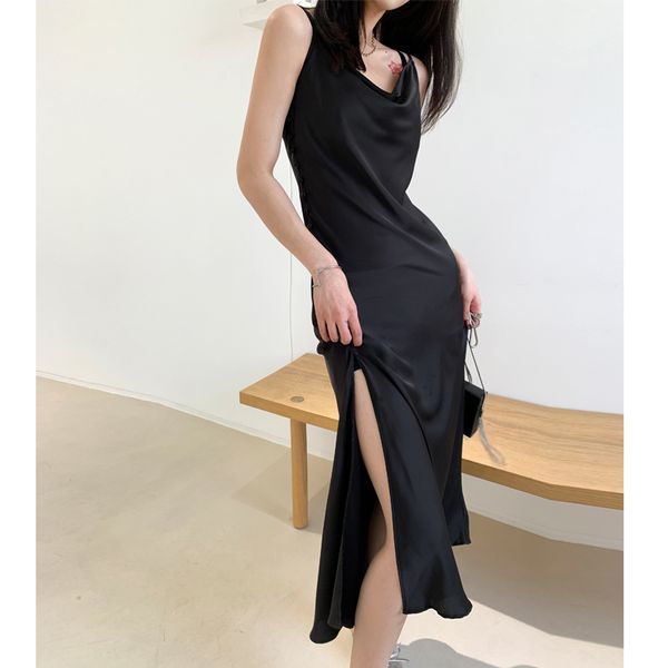 casual dresses summer sleeveless satin woman side split solid color suspender elegant fashion women party 2021 vestido bwys, Black;gray
casual dresses summer sleeveless satin woman side split solid color suspender elegant fashion women party 2021 vestido bwys, Black;gray