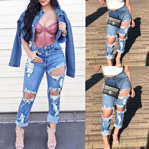 ladies women hole jeans high waist slim skinny stretch pencil denim pants trousers women's, Blue
ladies women hole jeans high waist slim skinny stretch pencil denim pants trousers women's, Blue