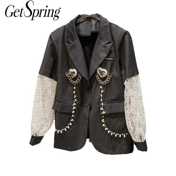 getspring women blazer lace stitching suit single breasted long sleeve ladies black coat women's slim jacket 210601, White;black
getspring women blazer lace stitching suit single breasted long sleeve ladies black coat women's slim jacket 210601, White;black