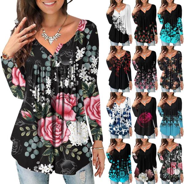 women's blouses & shirts casual pleated stitching blouses women rose print round neck vintage blouses long-sleeved women clothing plus, White
women's blouses & shirts casual pleated stitching blouses women rose print round neck vintage blouses long-sleeved women clothing plus, White