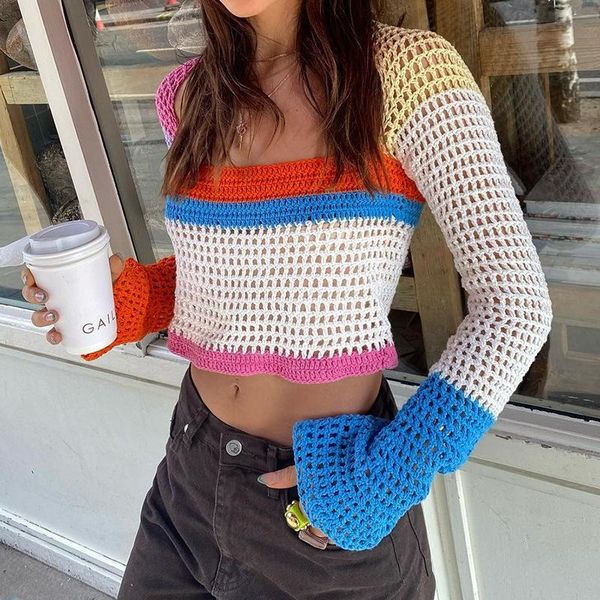 women's sweaters patchwork sweater women purple green pink orange crop knit long sleeve cropped autumn fall clothes, White;black
women's sweaters patchwork sweater women purple green pink orange crop knit long sleeve cropped autumn fall clothes, White;black