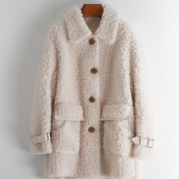women's wool & blends women 100% real sheep shearling coat casual jacket autumn winter long sleeve lapel fur outerwear female teddy bea, Black
women's wool & blends women 100% real sheep shearling coat casual jacket autumn winter long sleeve lapel fur outerwear female teddy bea, Black
