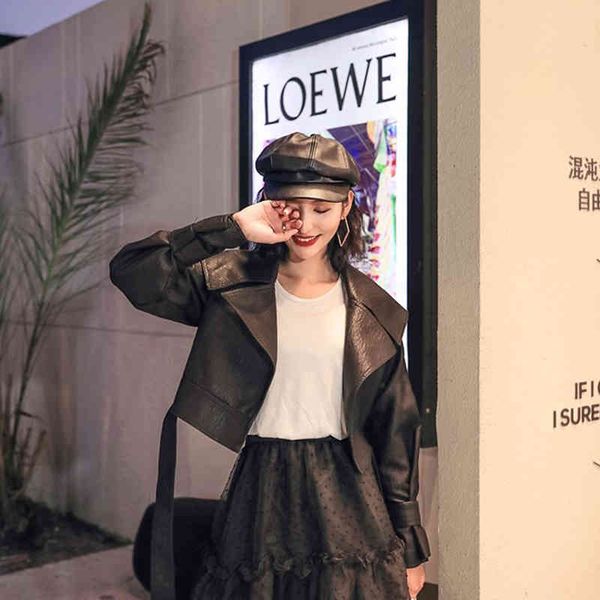 spring women black overcoat female outwear pu leather jackets short coat turndown collar belt lace-up motorcycle jacket 210513
spring women black overcoat female outwear pu leather jackets short coat turndown collar belt lace-up motorcycle jacket 210513