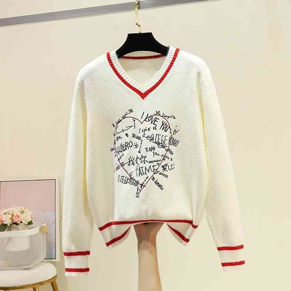 women's sweaters white brand women pullover woolen knit v-neck sweet love long sleeve jumper jersey striped letter lady clothes lll1, White;black
women's sweaters white brand women pullover woolen knit v-neck sweet love long sleeve jumper jersey striped letter lady clothes lll1, White;black