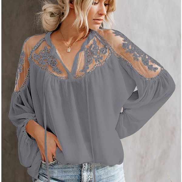 women's blouses & shirts summer lace women fashion lantern long sleeve shirt v-neck patchwork trendy perspective loose, White
women's blouses & shirts summer lace women fashion lantern long sleeve shirt v-neck patchwork trendy perspective loose, White
