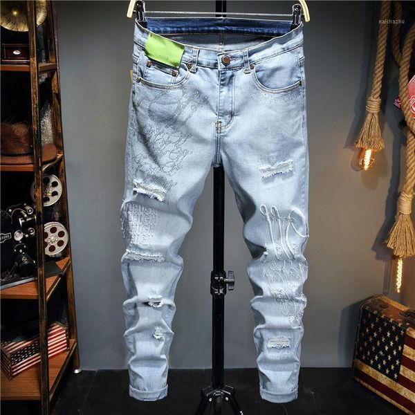 men's jeans european american fashion ripped high stretch embroidery light blue slim pants streetwear hip hop clothing
men's jeans european american fashion ripped high stretch embroidery light blue slim pants streetwear hip hop clothing
