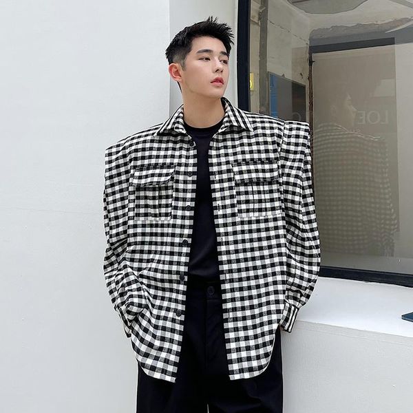 men's casual shirts man women korean streetwear fashion loose mens 3d wide shoulder pads plaid long sleeve shirt jacket male, White;black
men's casual shirts man women korean streetwear fashion loose mens 3d wide shoulder pads plaid long sleeve shirt jacket male, White;black
