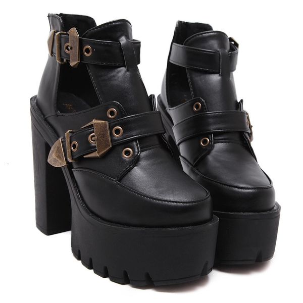 fashion buckle platform chunky heels designer shoes motorcycle ankle bootie, Black
fashion buckle platform chunky heels designer shoes motorcycle ankle bootie, Black