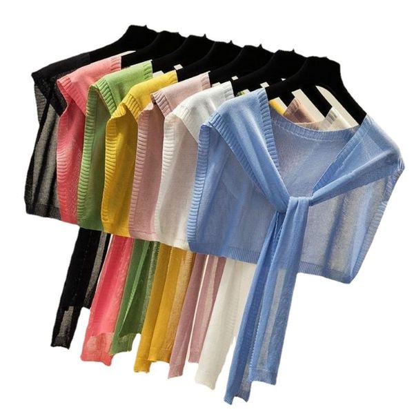 scarves silk knitted outer sunscreen shawl women student short summer thin knotted shoulder neck guard cloak 2021, Blue;gray
scarves silk knitted outer sunscreen shawl women student short summer thin knotted shoulder neck guard cloak 2021, Blue;gray
