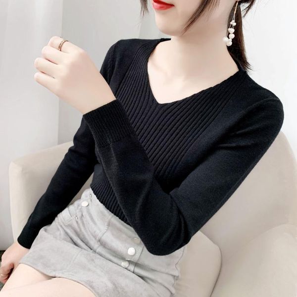 women's sweaters v-neck sweater bottoming autumn long sleeve 2021 fashion h00229, White;black
women's sweaters v-neck sweater bottoming autumn long sleeve 2021 fashion h00229, White;black