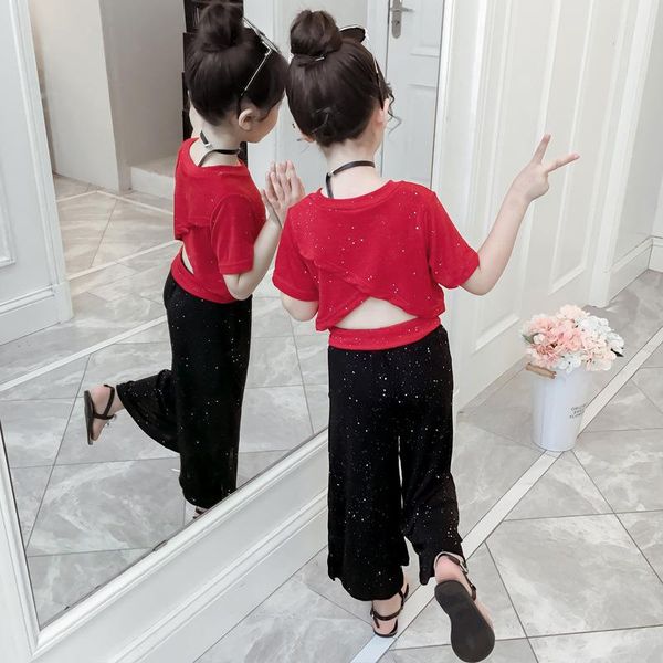 clothing sets fashion girl's summer glittering suits children's o-neck cross backless & trousers cropped kids outdoor party, White
clothing sets fashion girl's summer glittering suits children's o-neck cross backless & trousers cropped kids outdoor party, White
