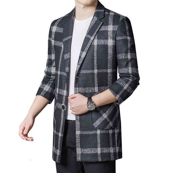 2021 autumn and winter thick knitted plaid suit men's slim fit korean version medium long windbreaker casual trend coat, Black
2021 autumn and winter thick knitted plaid suit men's slim fit korean version medium long windbreaker casual trend coat, Black