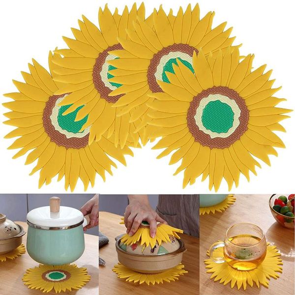 set of 4 silicone trivet sunflower pot holder anti-slip cup coasters bowl tableware mat heat resistant pans pads for kichen mats &
set of 4 silicone trivet sunflower pot holder anti-slip cup coasters bowl tableware mat heat resistant pans pads for kichen mats &