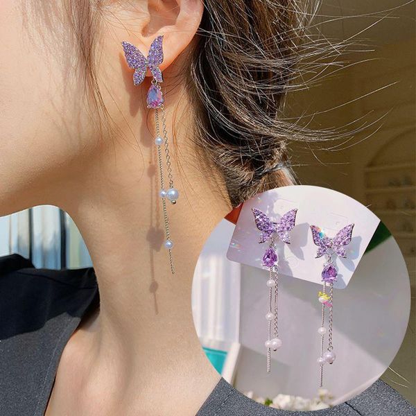 dangle & chandelier korean fashion purple butterfly earrings for women girls rhinestones party wedding jewelry, Silver
dangle & chandelier korean fashion purple butterfly earrings for women girls rhinestones party wedding jewelry, Silver