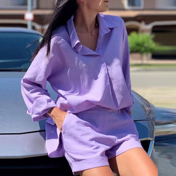 women's tracksuits women shirts 2 piece set solid lapel long-sleeved blouses and shorts suits loose streetwear outfits summer, Gray
women's tracksuits women shirts 2 piece set solid lapel long-sleeved blouses and shorts suits loose streetwear outfits summer, Gray