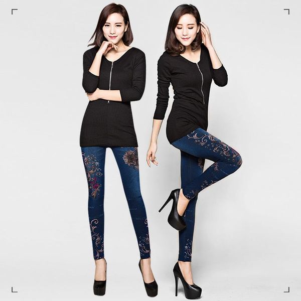 european and american printed tight high-bounce imitation denim leggings women high waist wear autumn winter women's, Black
european and american printed tight high-bounce imitation denim leggings women high waist wear autumn winter women's, Black