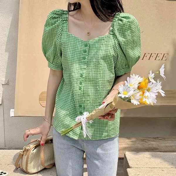 women's blouses & shirts geometric puff sleeves summer sweet femme chic plaid square collar slim casual streetwear gentle all, White
women's blouses & shirts geometric puff sleeves summer sweet femme chic plaid square collar slim casual streetwear gentle all, White