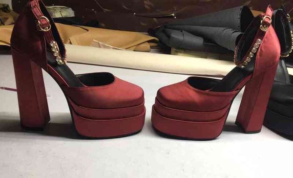shoes fashion dress waterproof platform square toe thick heel hate the sky high satin foot surround strap high-heeled sandals, Black