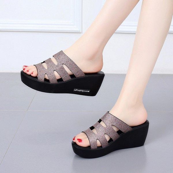 women's slope with sandals and slippers 2021 summer casual platform hollow sequins shoes, Black
women's slope with sandals and slippers 2021 summer casual platform hollow sequins shoes, Black