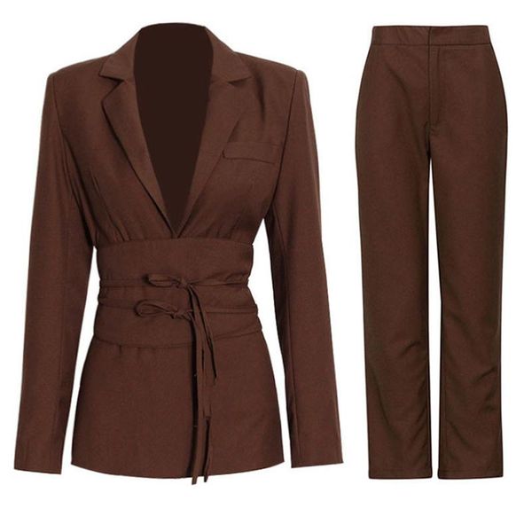 women's two piece pants pieces set pant suits women blazer high waist fashion solid brown jackets straight trousers suit, White
women's two piece pants pieces set pant suits women blazer high waist fashion solid brown jackets straight trousers suit, White