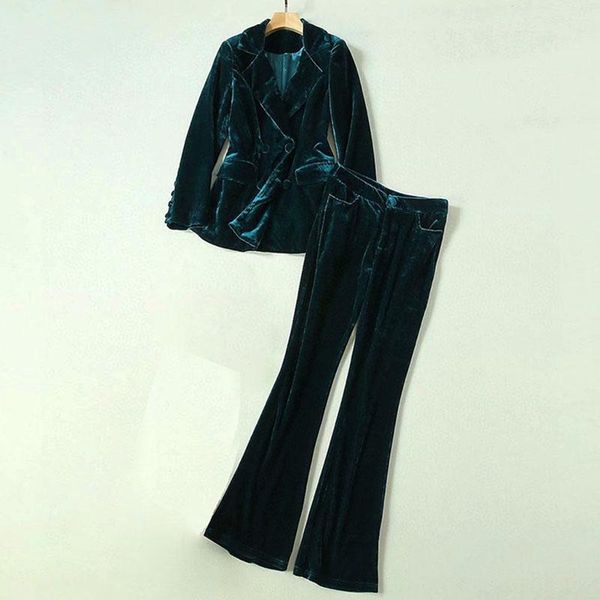 est high fashion 2021 designer suit set women's notched long sleeve double breasted blazer pants vintage velvet two piece, White
est high fashion 2021 designer suit set women's notched long sleeve double breasted blazer pants vintage velvet two piece, White