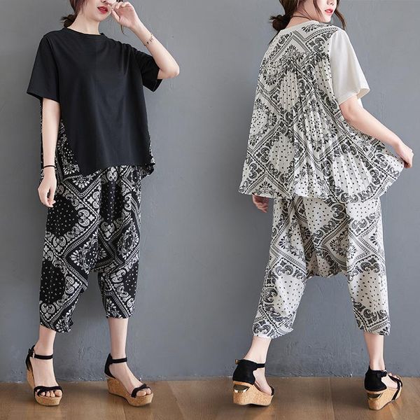 summer suits loose, large size women's 2021 stitching round neck covering meat printing t-shirt casual two-piece baggy pants two piece, White
summer suits loose, large size women's 2021 stitching round neck covering meat printing t-shirt casual two-piece baggy pants two piece, White