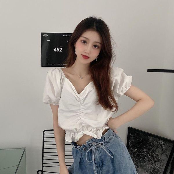 women's blouses & shirts women blouse shirt small 2021 summer loose pleated v-neck puff sleeve cropped blusas ropa de mujer, White
women's blouses & shirts women blouse shirt small 2021 summer loose pleated v-neck puff sleeve cropped blusas ropa de mujer, White