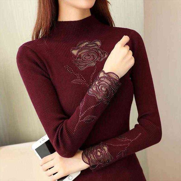 autumn short section half women sweater high collar mesh stitching lace thin knit casual wild pullover, White;black
autumn short section half women sweater high collar mesh stitching lace thin knit casual wild pullover, White;black