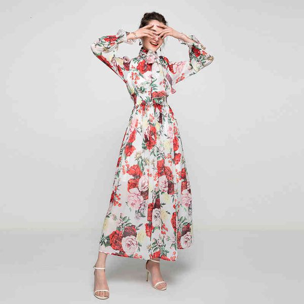 long spring dress women's holiday party elastic band flowers printed chiffon dresses, Black;gray
long spring dress women's holiday party elastic band flowers printed chiffon dresses, Black;gray
