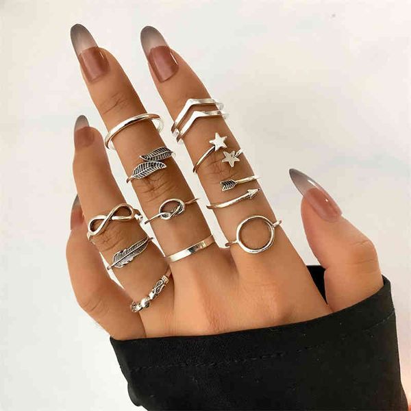 ifmia 11 pcs/set silver color vintage leaf star finger rings women's knot circle joint trend jewelry wedding gifts
ifmia 11 pcs/set silver color vintage leaf star finger rings women's knot circle joint trend jewelry wedding gifts