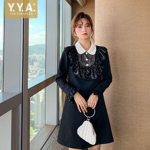 fashion ruffle sequins black dress women autumn slim doll collar long sleeve short dresses office ladies elegant a-line casual, Black;gray
fashion ruffle sequins black dress women autumn slim doll collar long sleeve short dresses office ladies elegant a-line casual, Black;gray