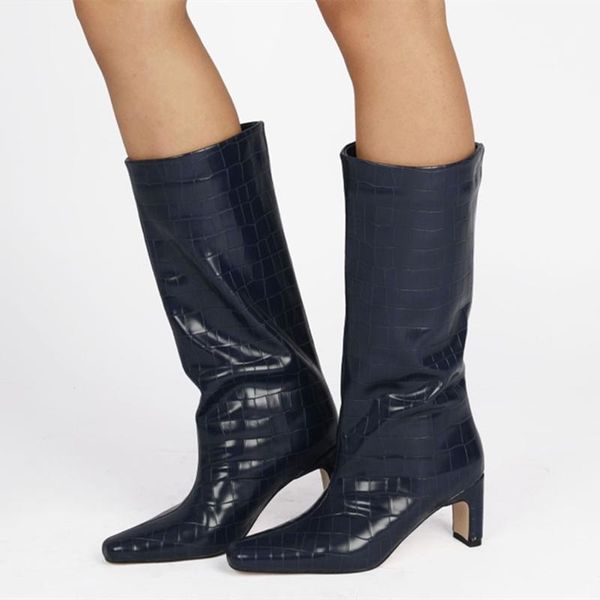 boots concise stone print knee high women slip on winter booty square toe thick heel customized big size 47, Black
boots concise stone print knee high women slip on winter booty square toe thick heel customized big size 47, Black