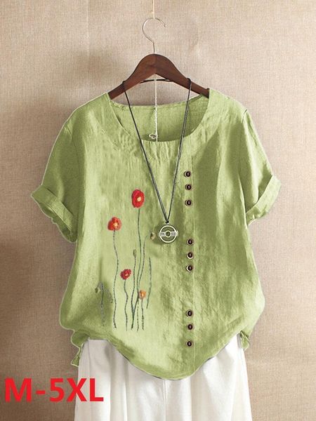 women's blouses & shirts women summer casual embroidery floral loose t-shirt elegant round neck cotton short sleeve blouse button -5x, White
women's blouses & shirts women summer casual embroidery floral loose t-shirt elegant round neck cotton short sleeve blouse button -5x, White
