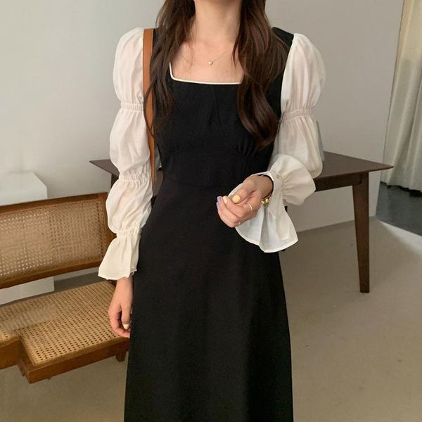 casual dresses zcsmll korean vintage square collar contrast color stitching ruffled puff sleeve over-the-knee mid-length women dress, Black;gray
casual dresses zcsmll korean vintage square collar contrast color stitching ruffled puff sleeve over-the-knee mid-length women dress, Black;gray